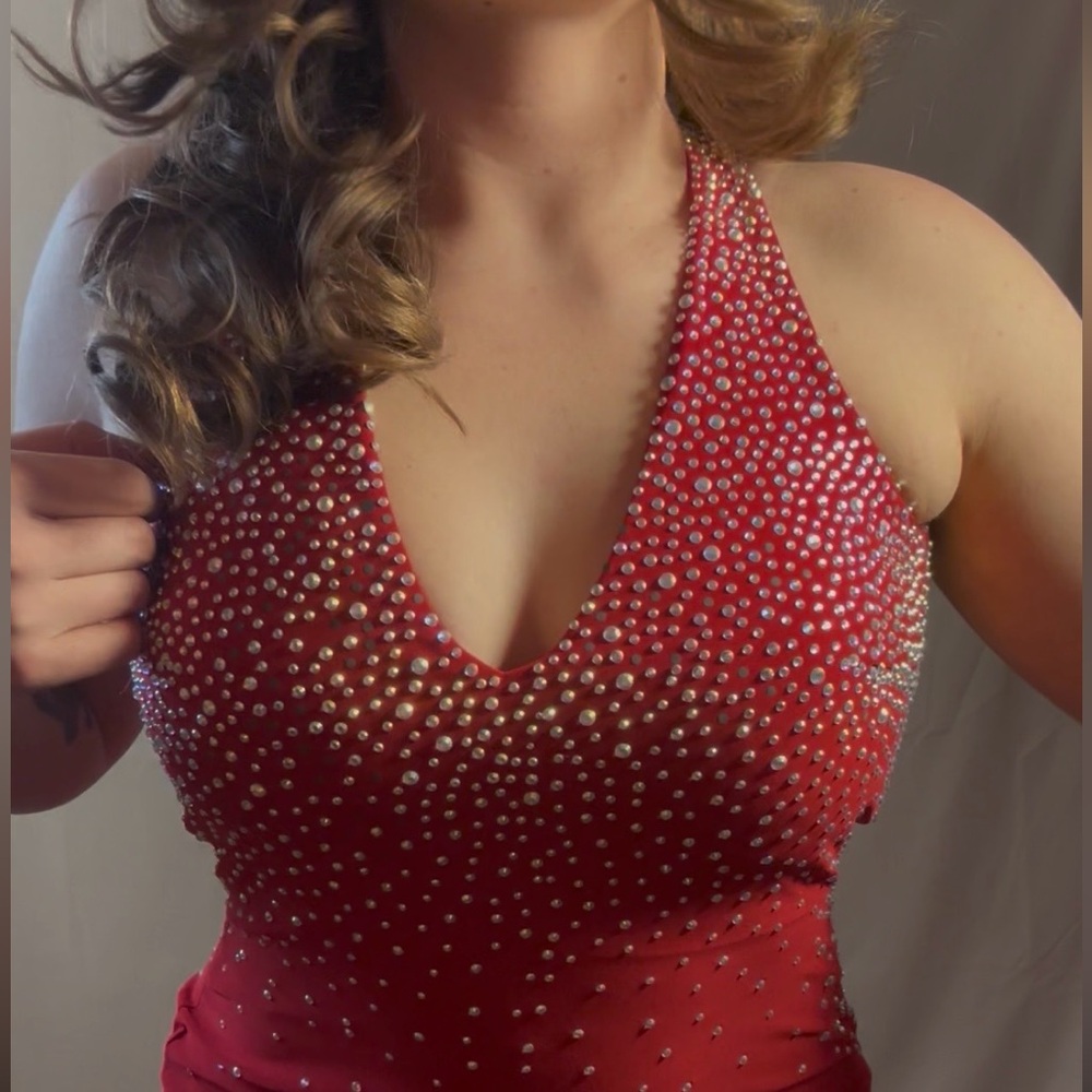 VTG 90s/Y2K Red Jeweled Open Back Full Length Formal Dress Size M-L - Picture 13 of 16
